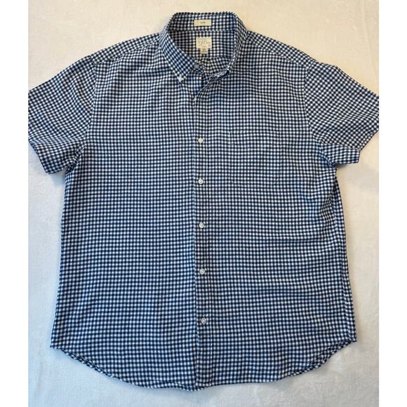 J Crew Mens Navy White Shirt Sleeve Oxford Button Up Slim Fit XL - Picture 2 of 9